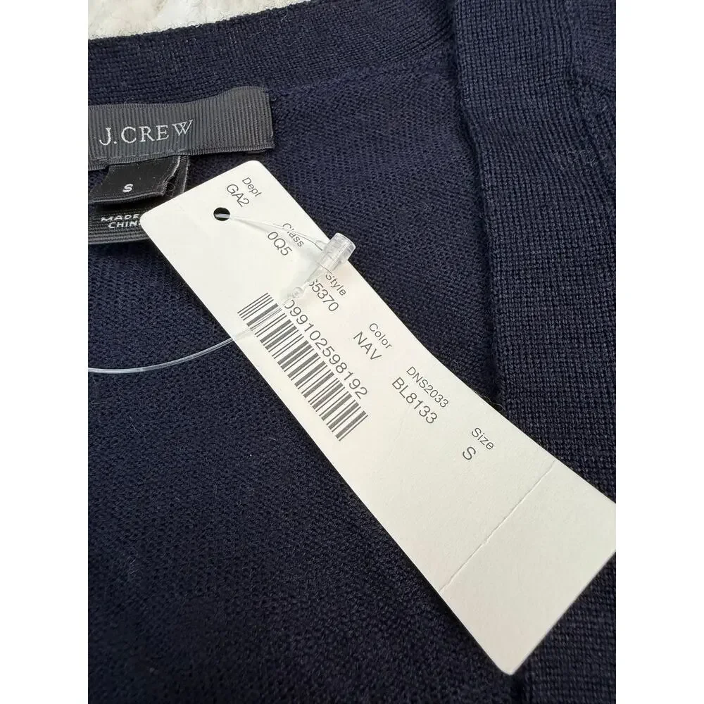 J. Crew Classic Merino Wool Long Lightweight Cardigan Sweater Navy Size S NWT